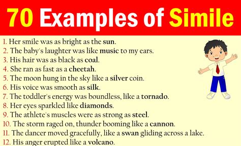 A metaphor will not have either of those two words. . Simile examples